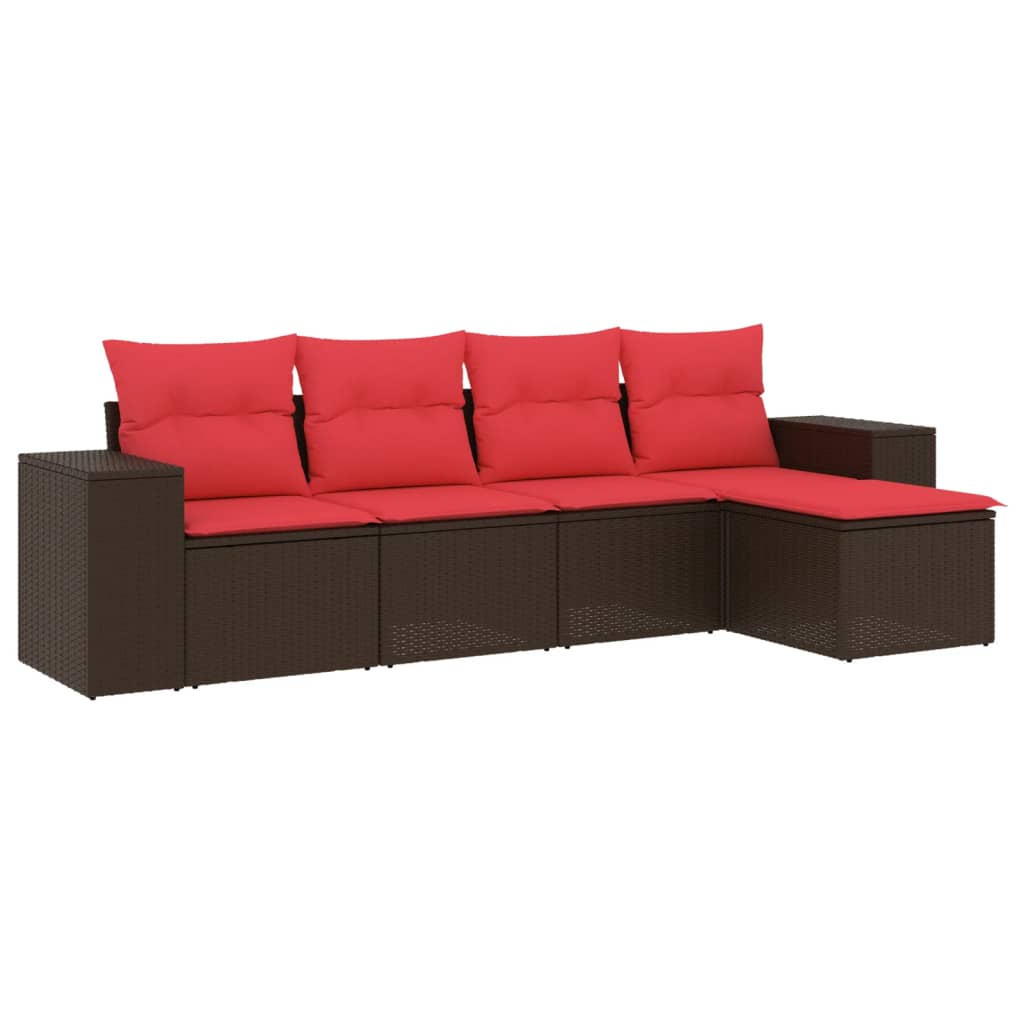 Set Divani da Giardino 5 pz con Cuscini Marrone in Polyrattan | homemem39