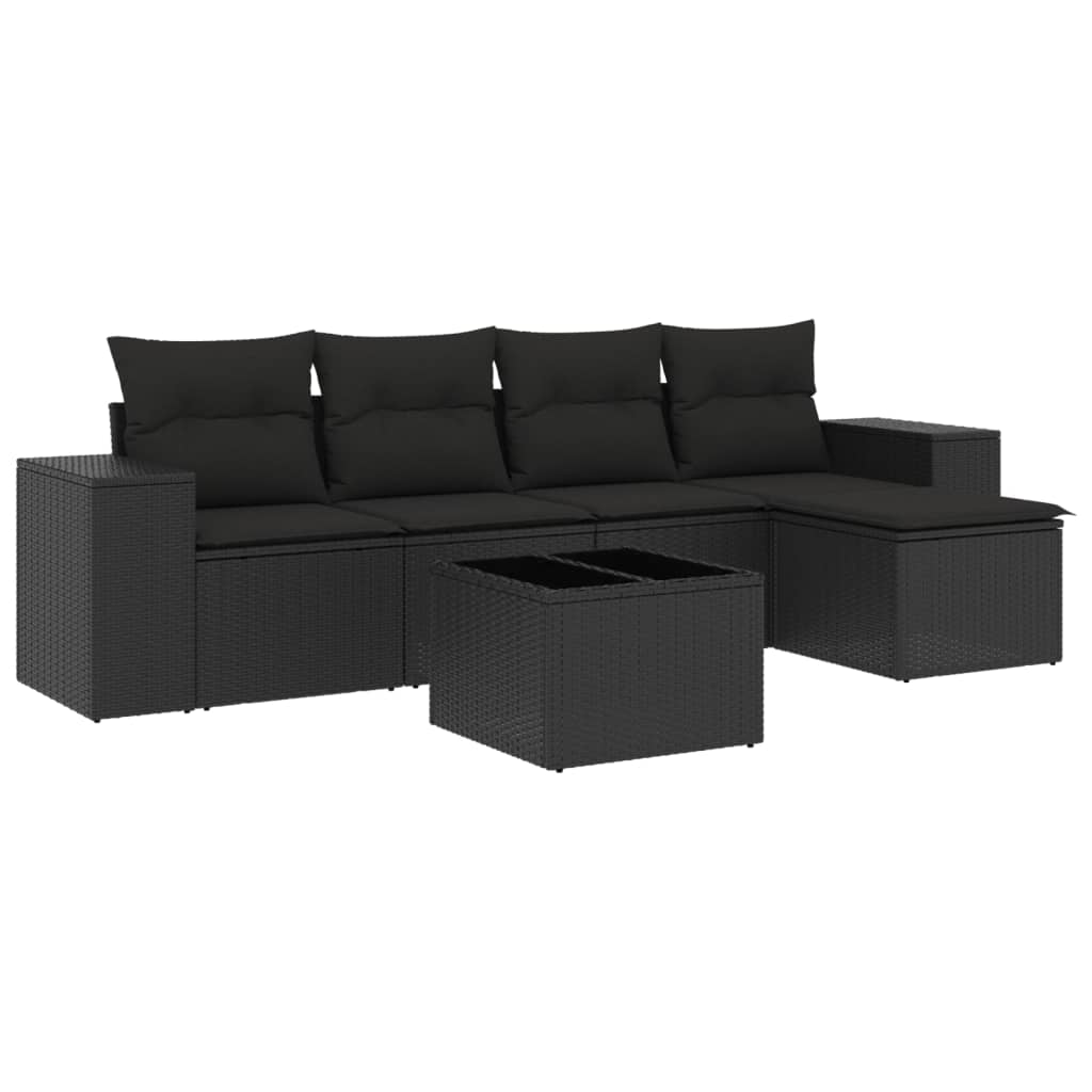 Set Divano da Giardino 6 pz con Cuscini Nero in Polyrattan