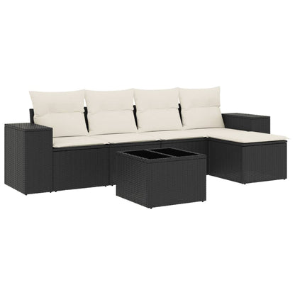 Set Divano da Giardino 6 pz con Cuscini Nero in Polyrattan - homemem39