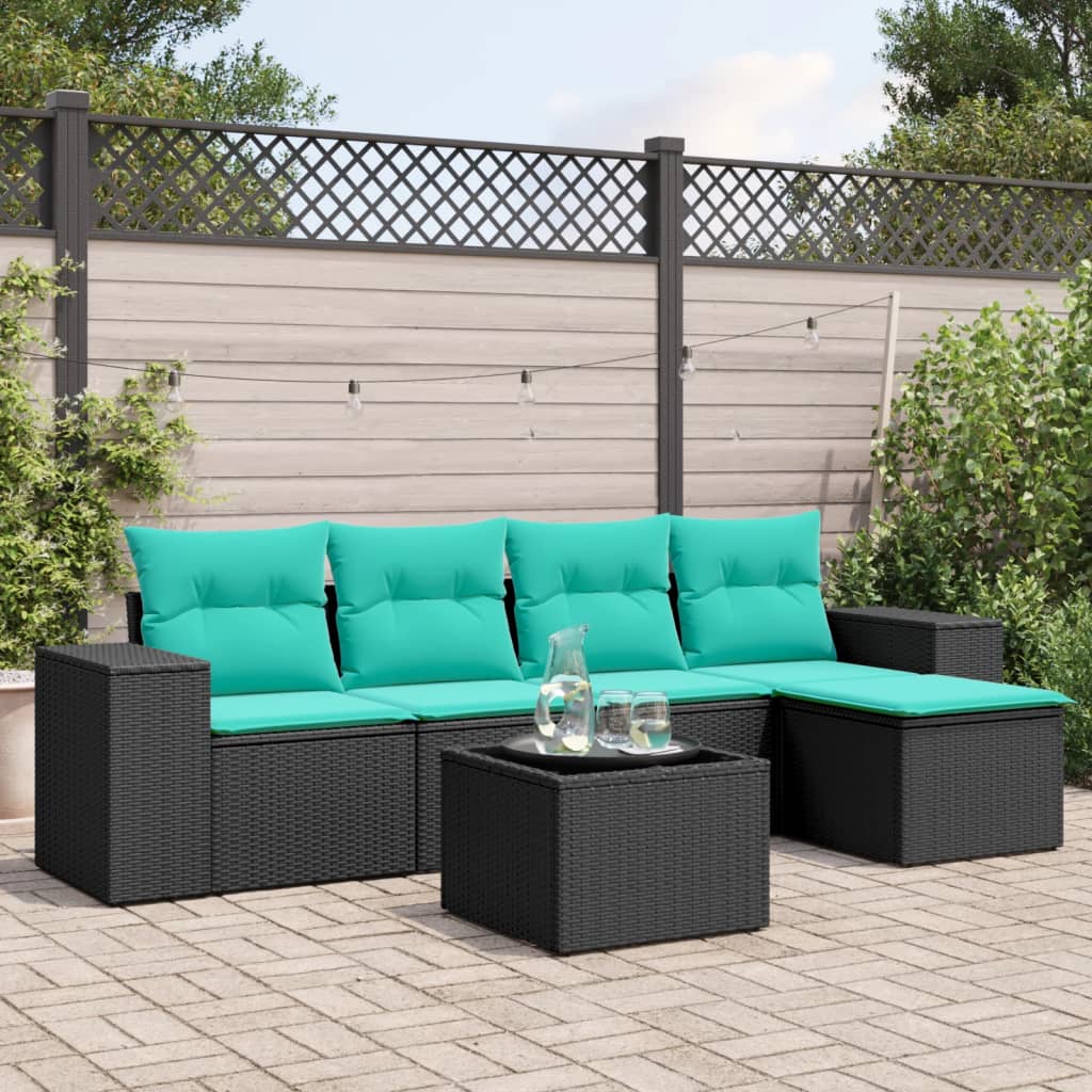 Set Divani da Giardino 6 pz con Cuscini Nero in Polyrattan | homemem39