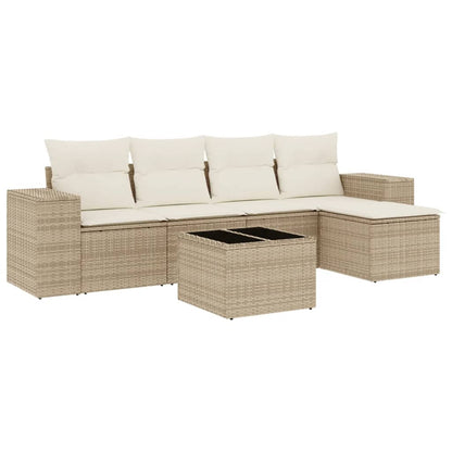 Set Divano da Giardino 6 pz con Cuscini Beige in Polyrattan - homemem39