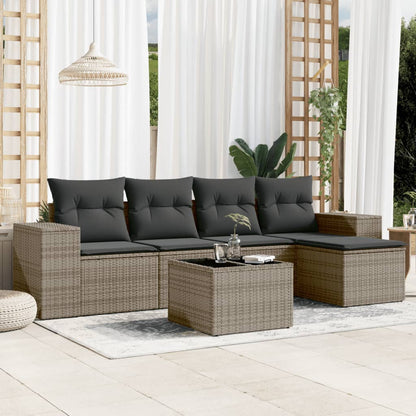 Set Divano da Giardino 6 pz con Cuscini Grigio in Polyrattan - homemem39