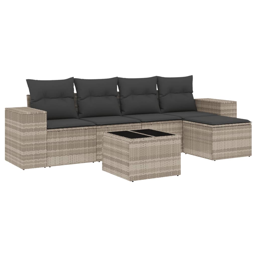 Set Divano da Giardino 6pz con Cuscini Grigio Chiaro Polyrattan - homemem39