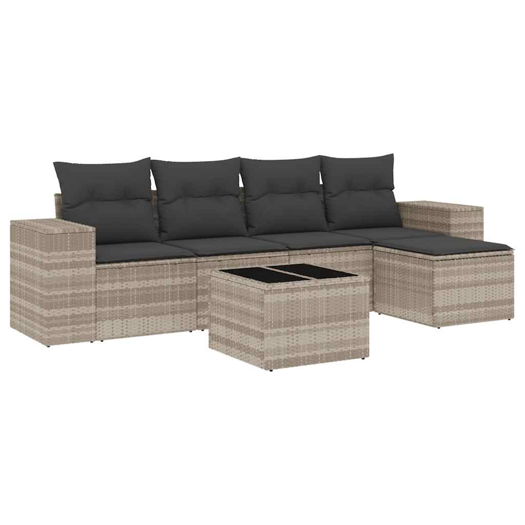 Set Divano da Giardino 6pz con Cuscini grigio chiaro Polyrattan