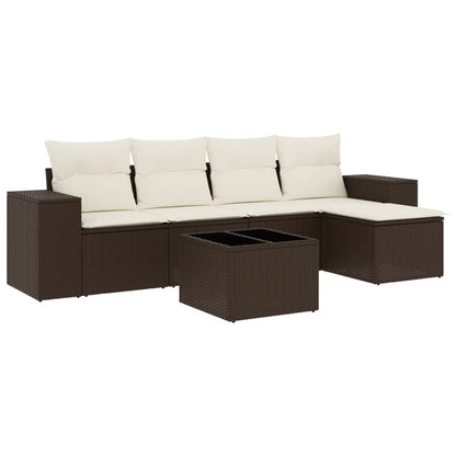 Set Divano da Giardino 6 pz con Cuscini Marrone in Polyrattan