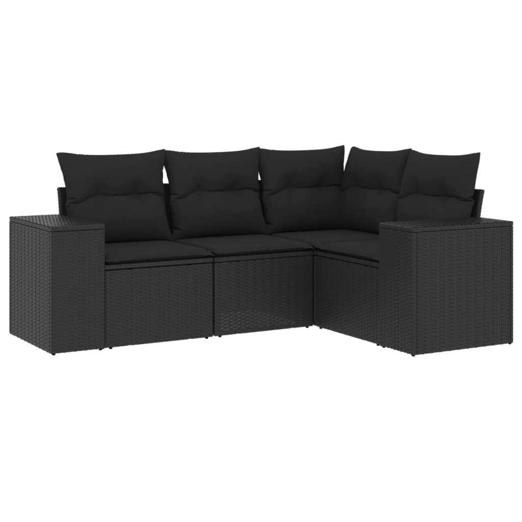 Set Divani da Giardino 4 pz con Cuscini Nero in Polyrattan - homemem39