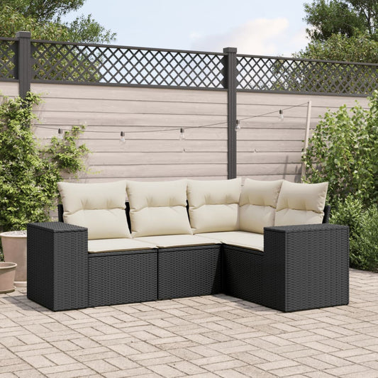 Set Divani da Giardino 4 pz con Cuscini Nero in Polyrattan - homemem39