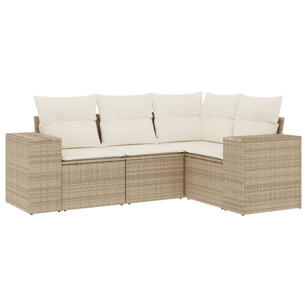 Set Divano da Giardino 4 pz con Cuscini Beige in Polyrattan - homemem39