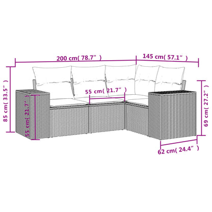 Set Divano da Giardino 4 pz con Cuscini Beige in Polyrattan - homemem39