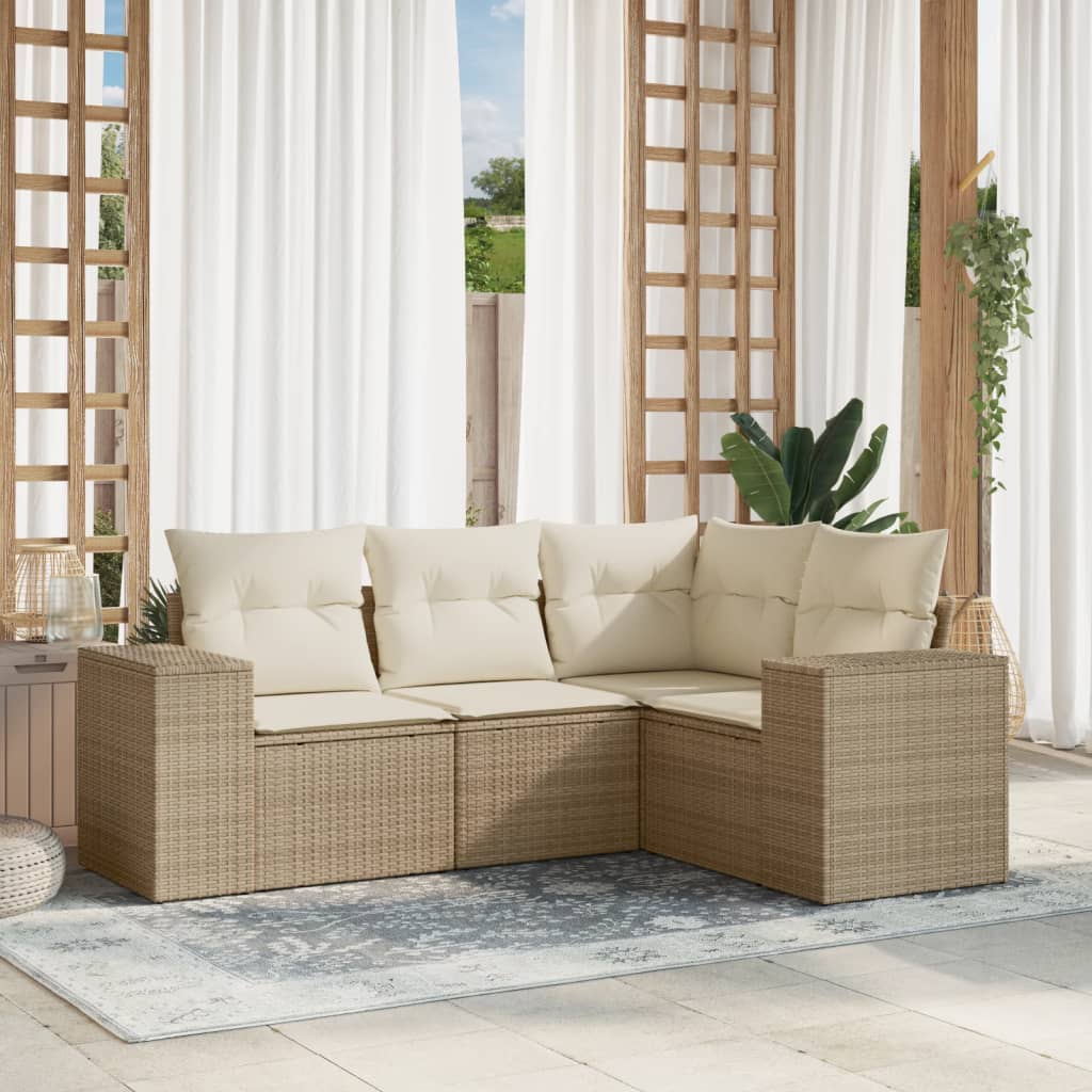 Set Divano da Giardino 4 pz con Cuscini Beige in Polyrattan - homemem39