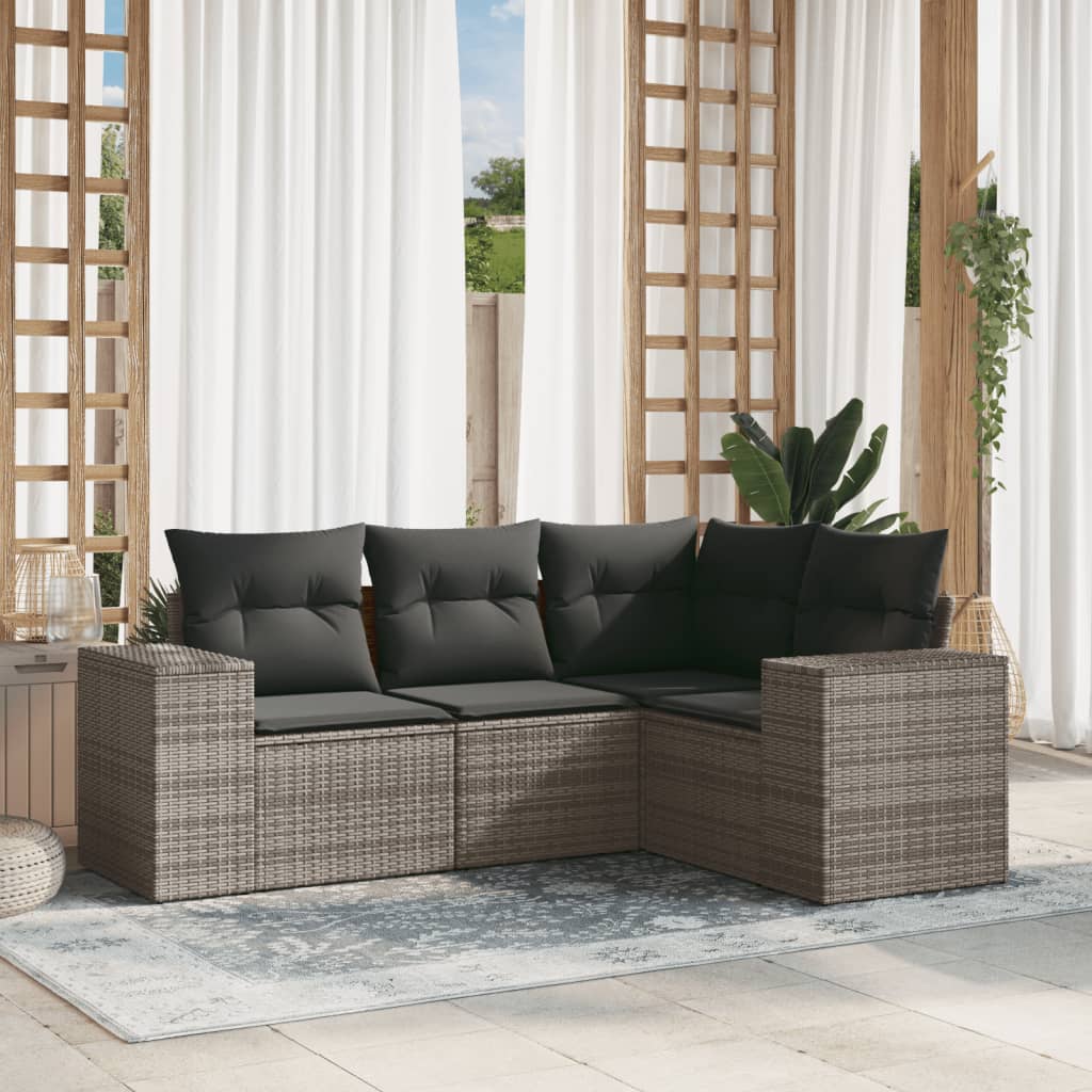 Set Divani da Giardino 4 pz con Cuscini in Polyrattan Grigio - homemem39