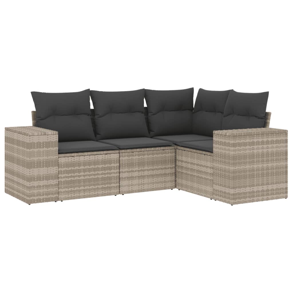 Set Divano da Giardino 4pz con Cuscini Grigio Chiaro Polyrattan - homemem39