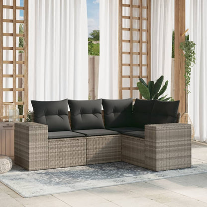 Set Divano da Giardino 4pz con Cuscini Grigio Chiaro Polyrattan - homemem39