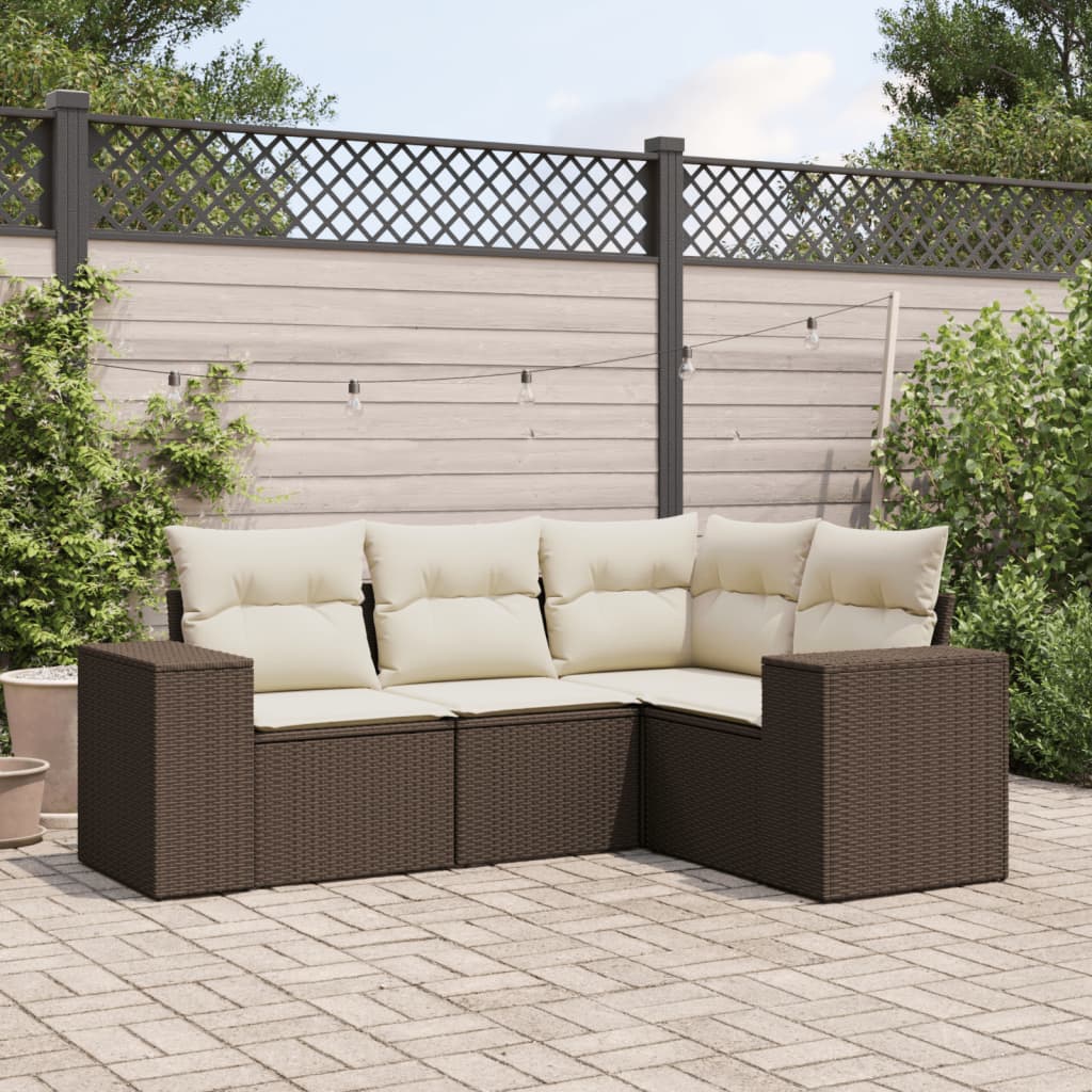 Set Divano da Giardino 4 pz con Cuscini Marrone in Polyrattan - homemem39