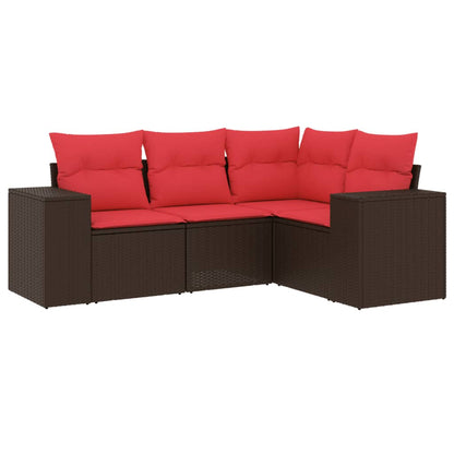 Set Divani da Giardino 4 pz con Cuscini Marrone in Polyrattan | homemem39
