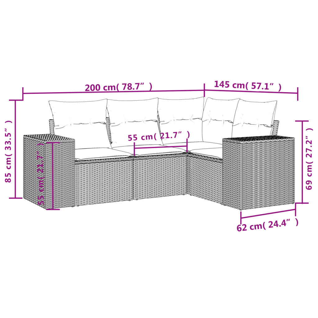 Set Divani da Giardino 4 pz con Cuscini Marrone in Polyrattan | homemem39
