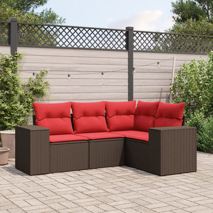 Set Divani da Giardino 4 pz con Cuscini Marrone in Polyrattan | homemem39