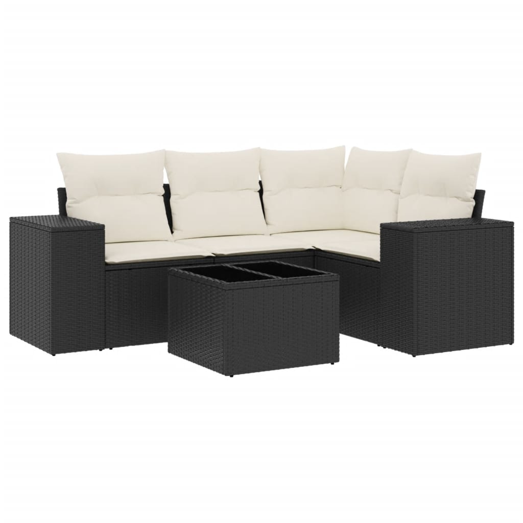 Set Divani da Giardino 5 pz con Cuscini in Polyrattan Nero - homemem39