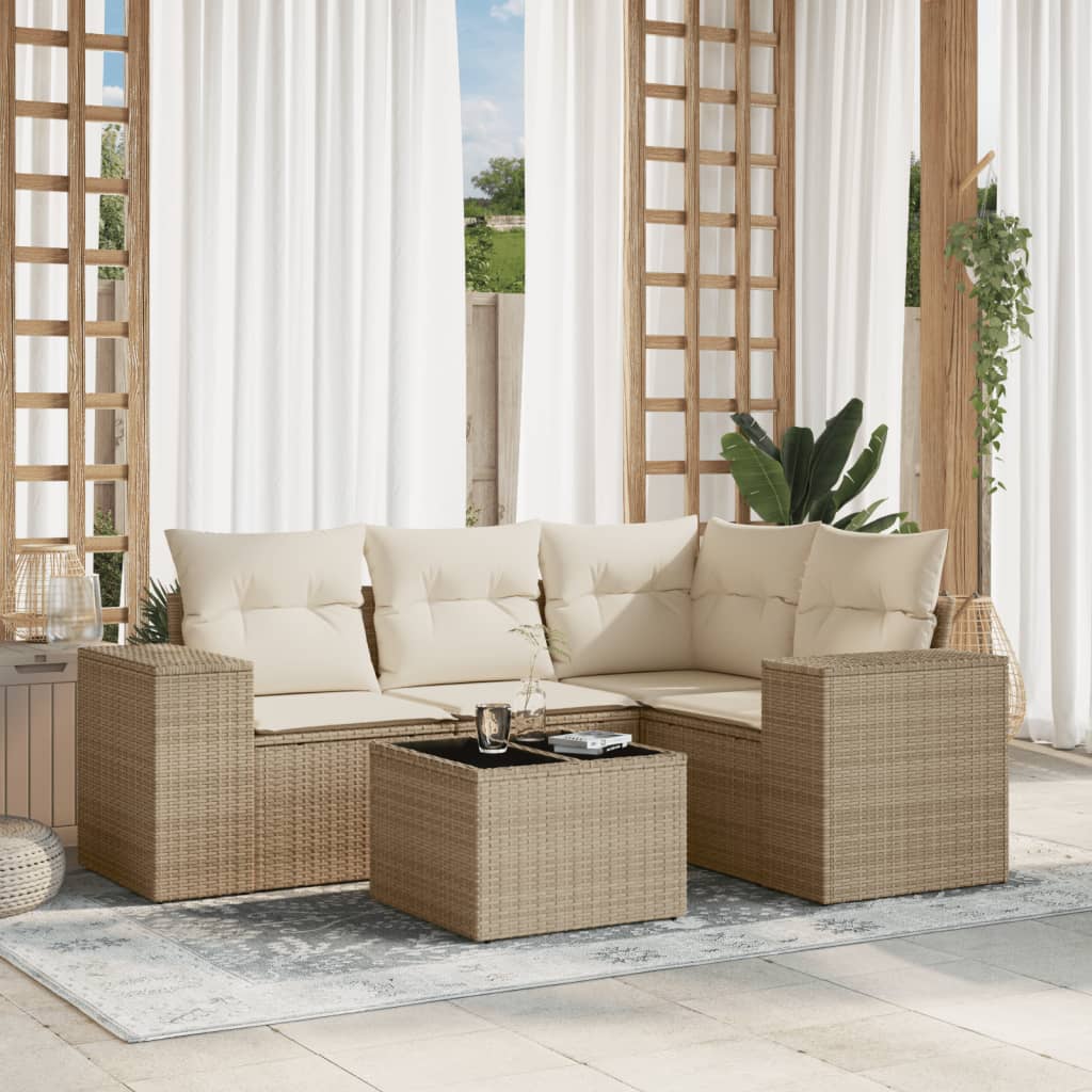 Set Divano da Giardino 5 pz con Cuscini Beige in Polyrattan - homemem39