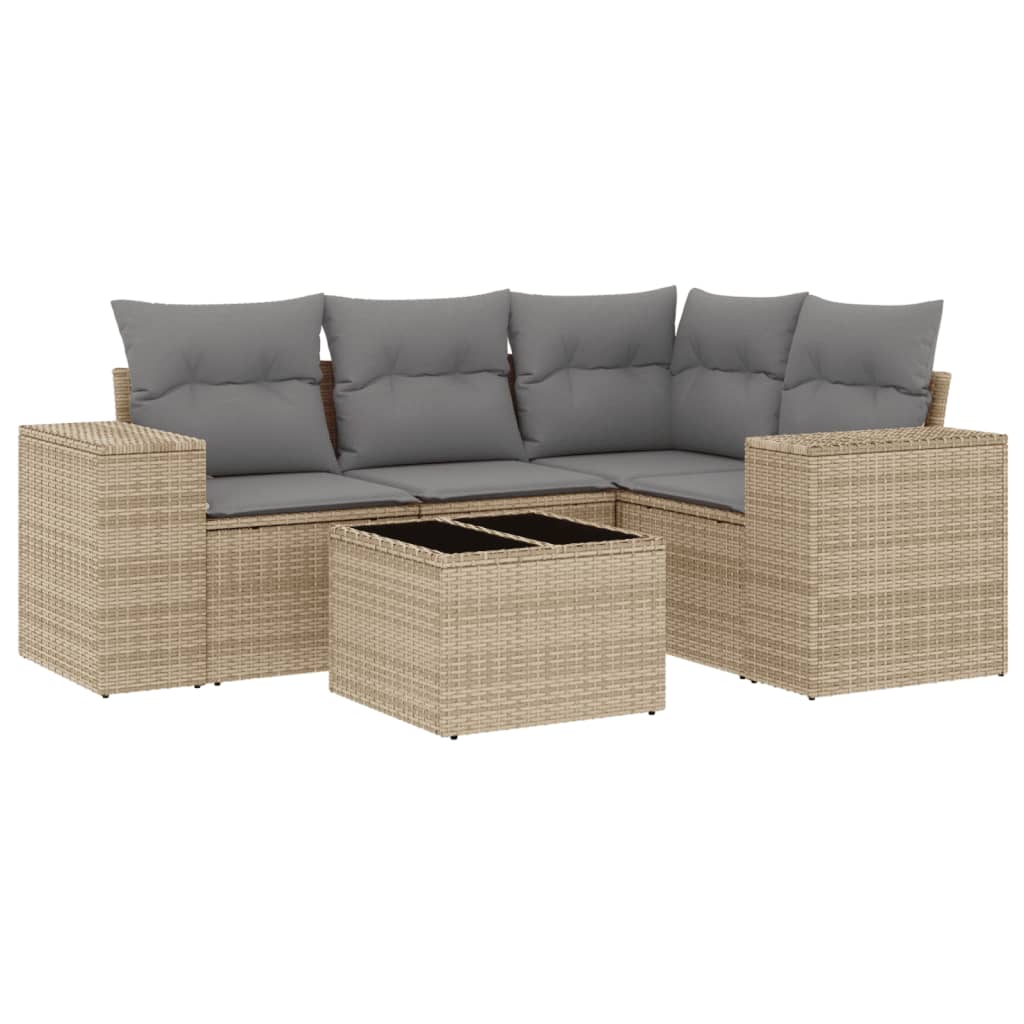 Set Divano da Giardino 5 pz con Cuscini Beige in Polyrattan - homemem39