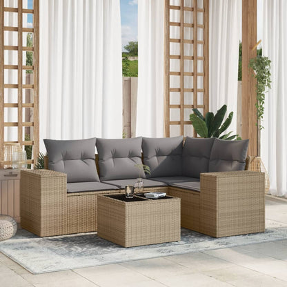 Set Divano da Giardino 5 pz con Cuscini Beige in Polyrattan - homemem39