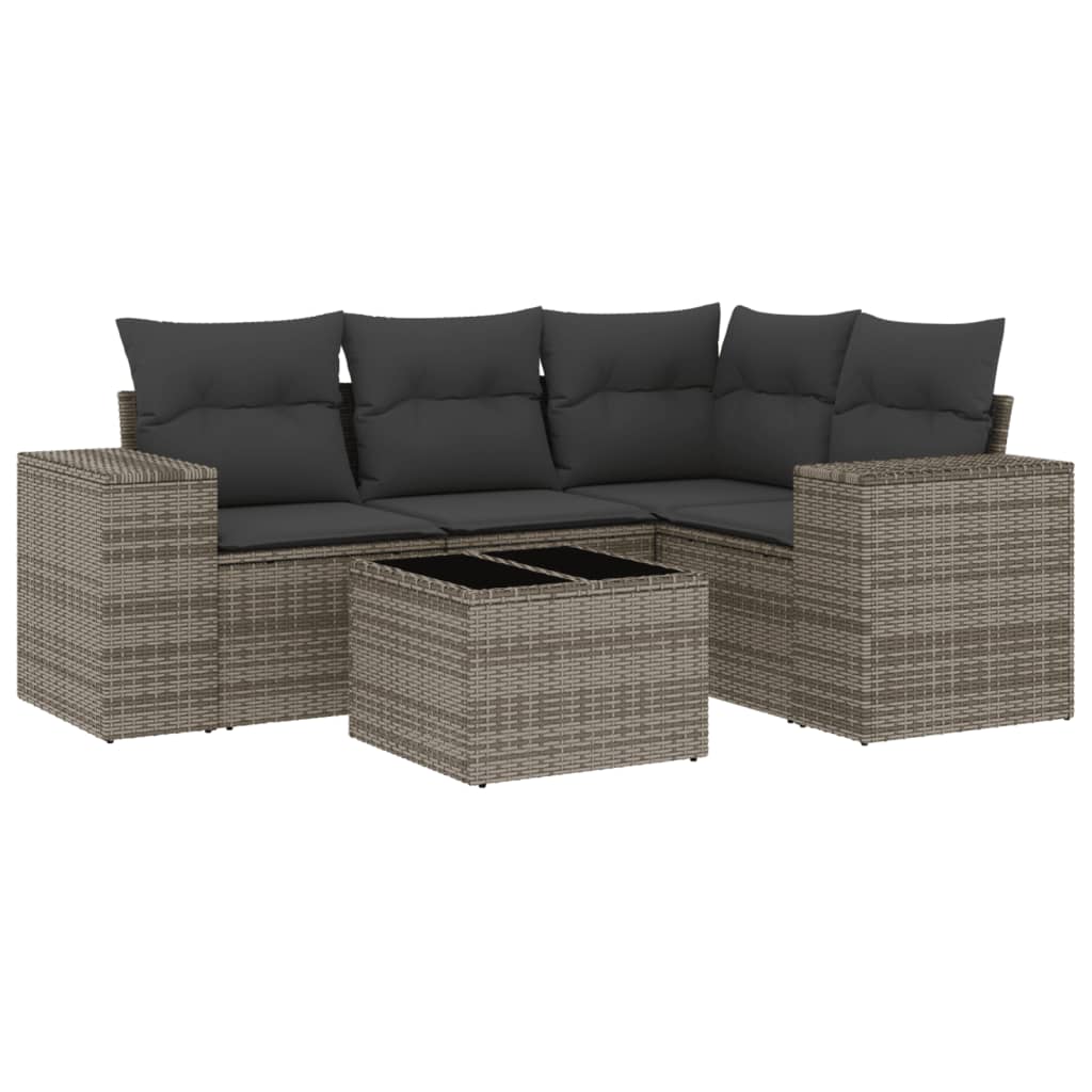 Set Divano da Giardino 5 pz con Cuscini Grigio in Polyrattan - homemem39