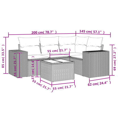 Set Divano da Giardino 5 pz con Cuscini Grigio in Polyrattan - homemem39