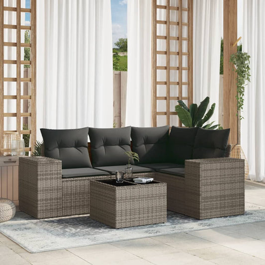 Set Divano da Giardino 5 pz con Cuscini Grigio in Polyrattan - homemem39