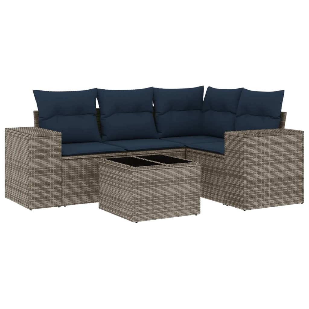 Set Divani da Giardino 5 pz con Cuscini Grigio in Polyrattan | homemem39