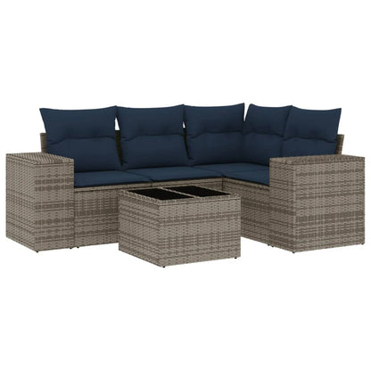 Set Divani da Giardino 5 pz con Cuscini Grigio in Polyrattan | homemem39