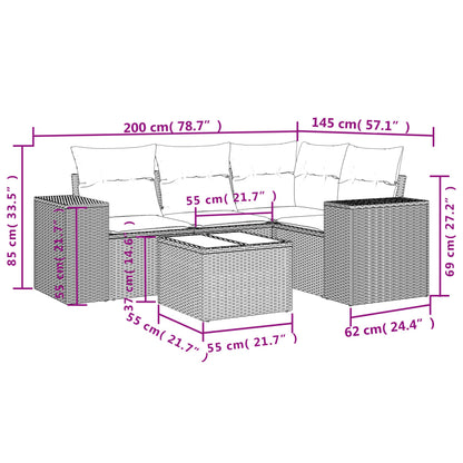 Set Divani da Giardino 5 pz con Cuscini Grigio in Polyrattan | homemem39