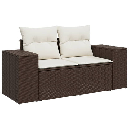 Set Divano da Giardino 5 pz con Cuscini Marrone in Polyrattan