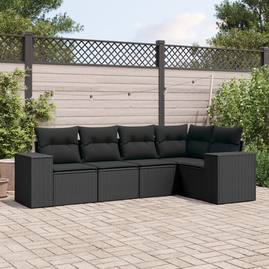 Set Divani da Giardino 5 pz con Cuscini in Polyrattan Nero - homemem39