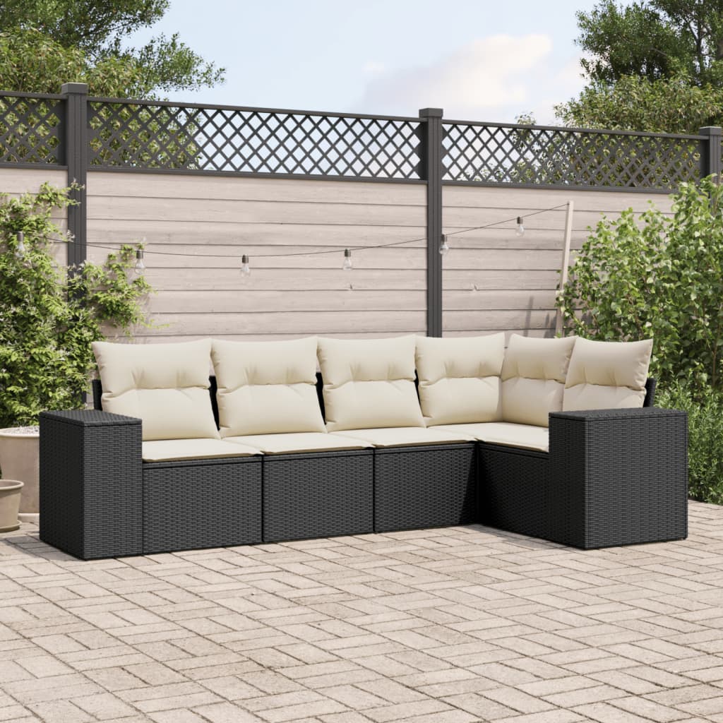 Set Divani da Giardino 5 pz con Cuscini in Polyrattan Nero - homemem39