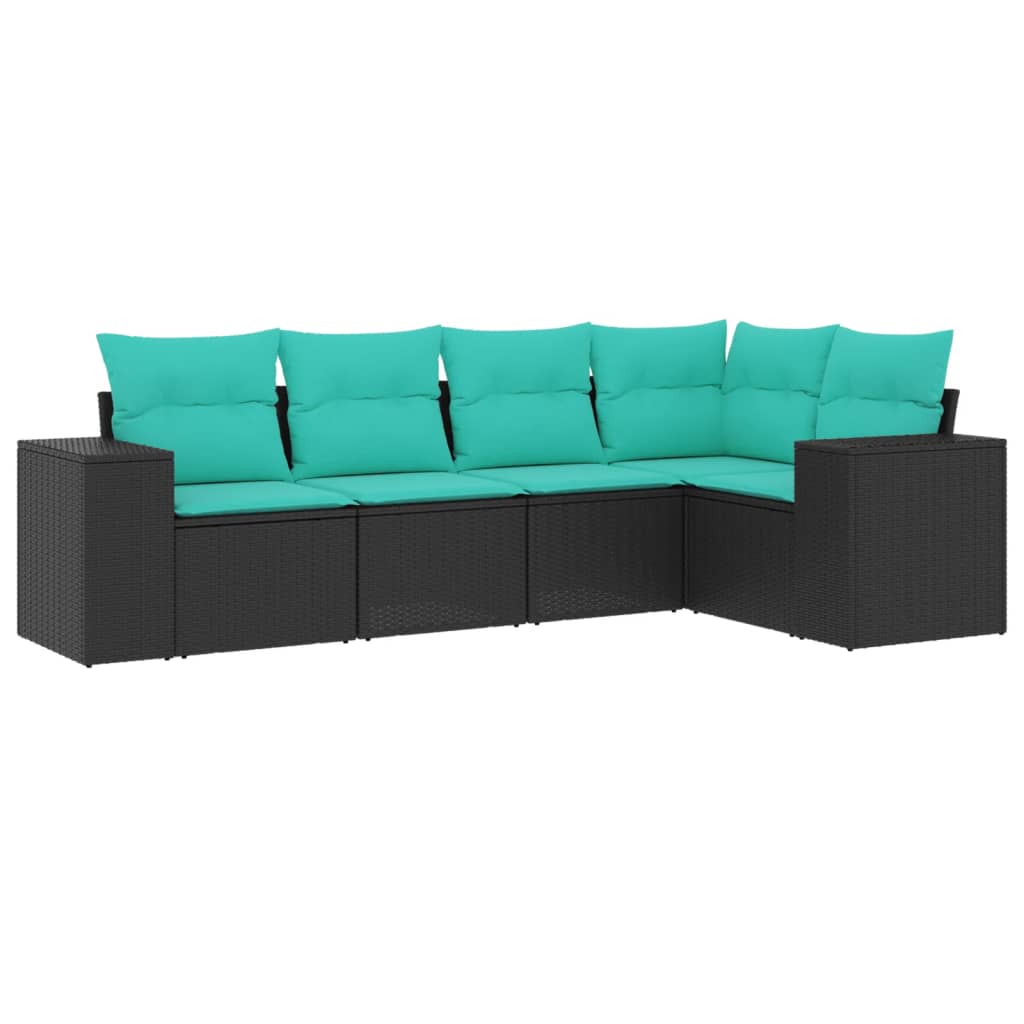 Set Divani da Giardino 5 pz con Cuscini Nero in Polyrattan | homemem39