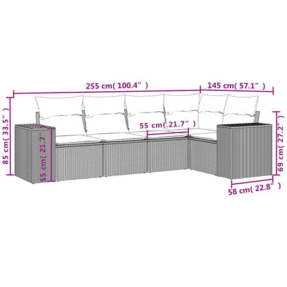 Set Divani da Giardino 5 pz con Cuscini Nero in Polyrattan | homemem39