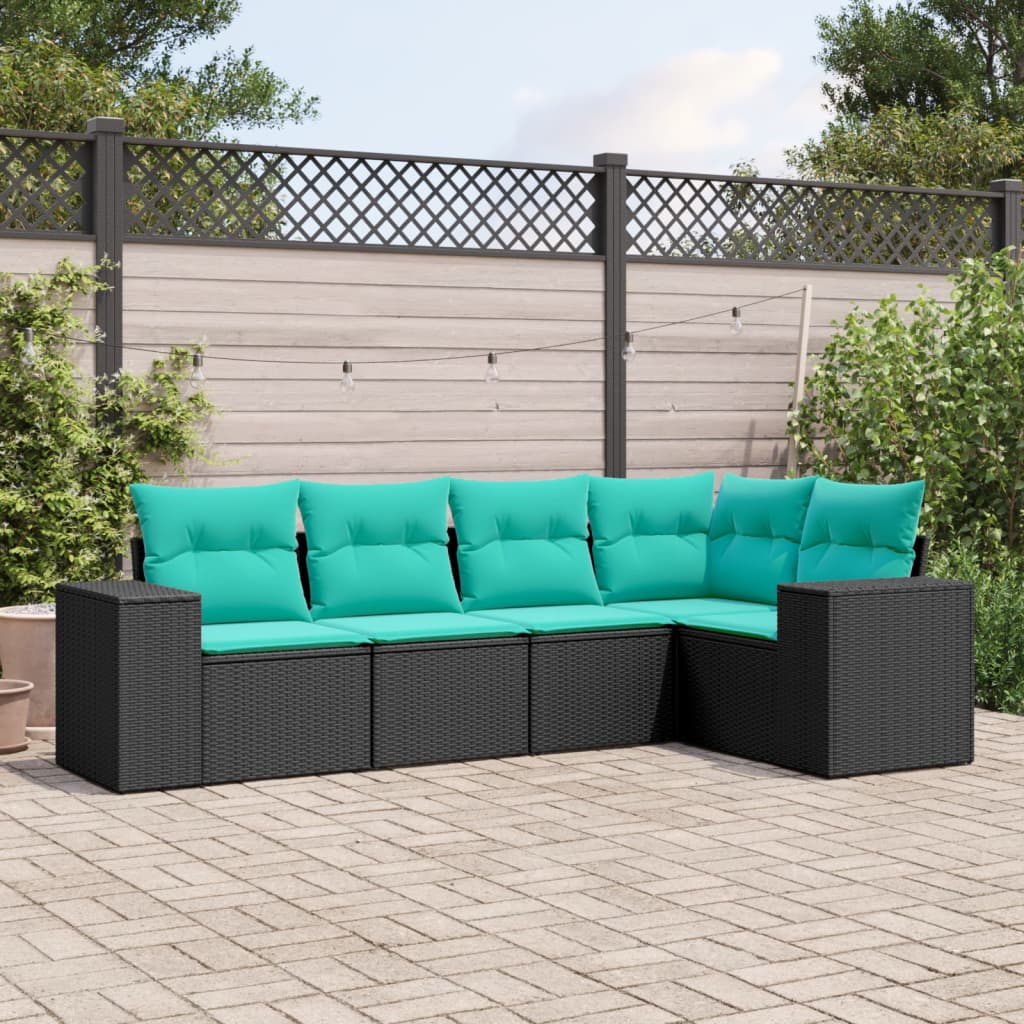 Set Divani da Giardino 5 pz con Cuscini in Polyrattan