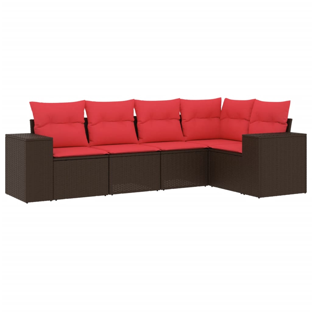 Set Divani da Giardino 5 pz con Cuscini Marrone in Polyrattan | homemem39