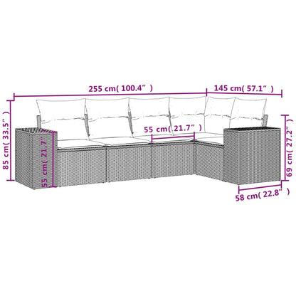 Set Divani da Giardino 5 pz con Cuscini Marrone in Polyrattan | homemem39
