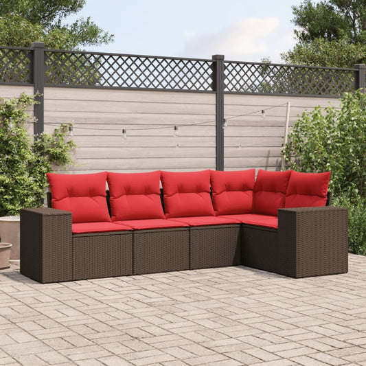 Set Divani da Giardino 5 pz con Cuscini Marrone in Polyrattan | homemem39