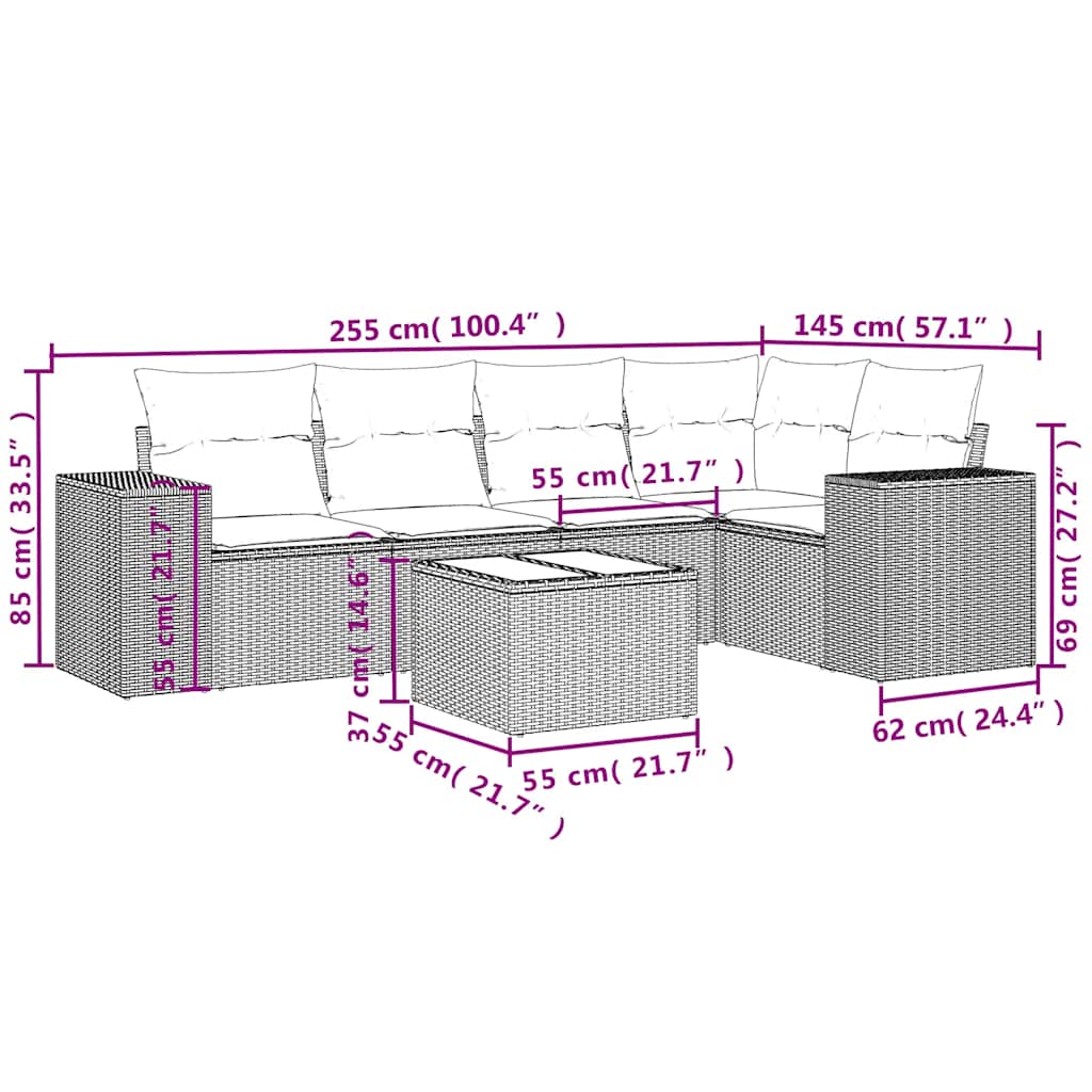 Set Divani da Giardino 6 pz con Cuscini Nero in Polyrattan | homemem39