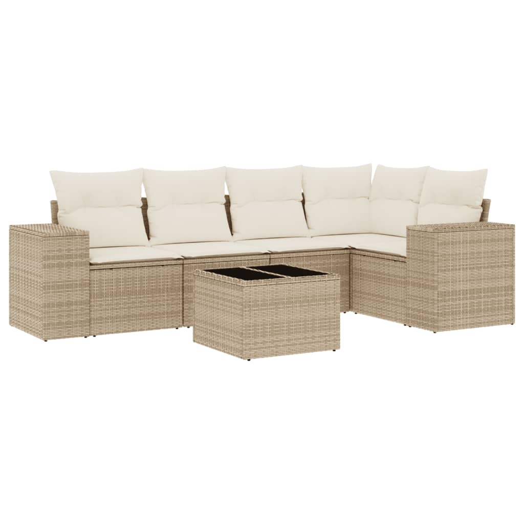 Set Divano da Giardino 6 pz con Cuscini Beige in Polyrattan - homemem39