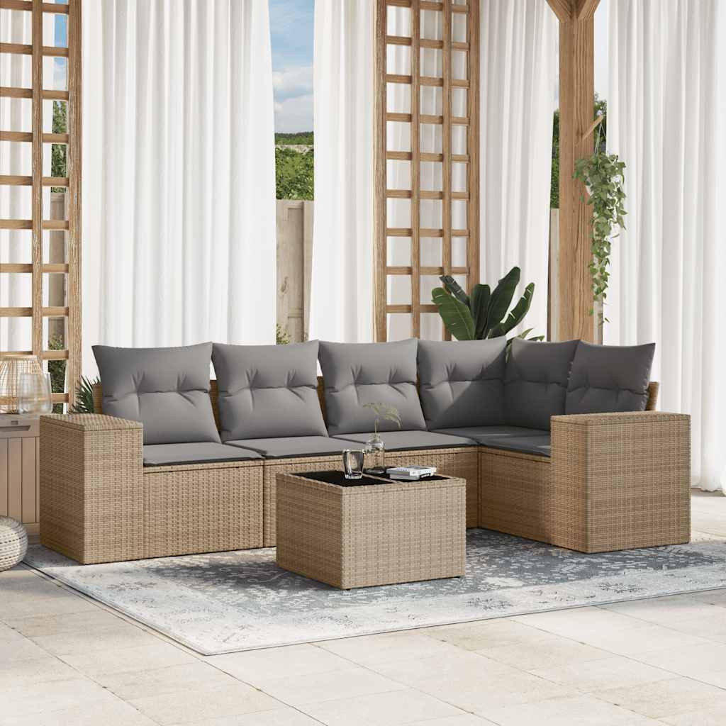 Set Divano da Giardino 6 pz con Cuscini Beige in Polyrattan - homemem39