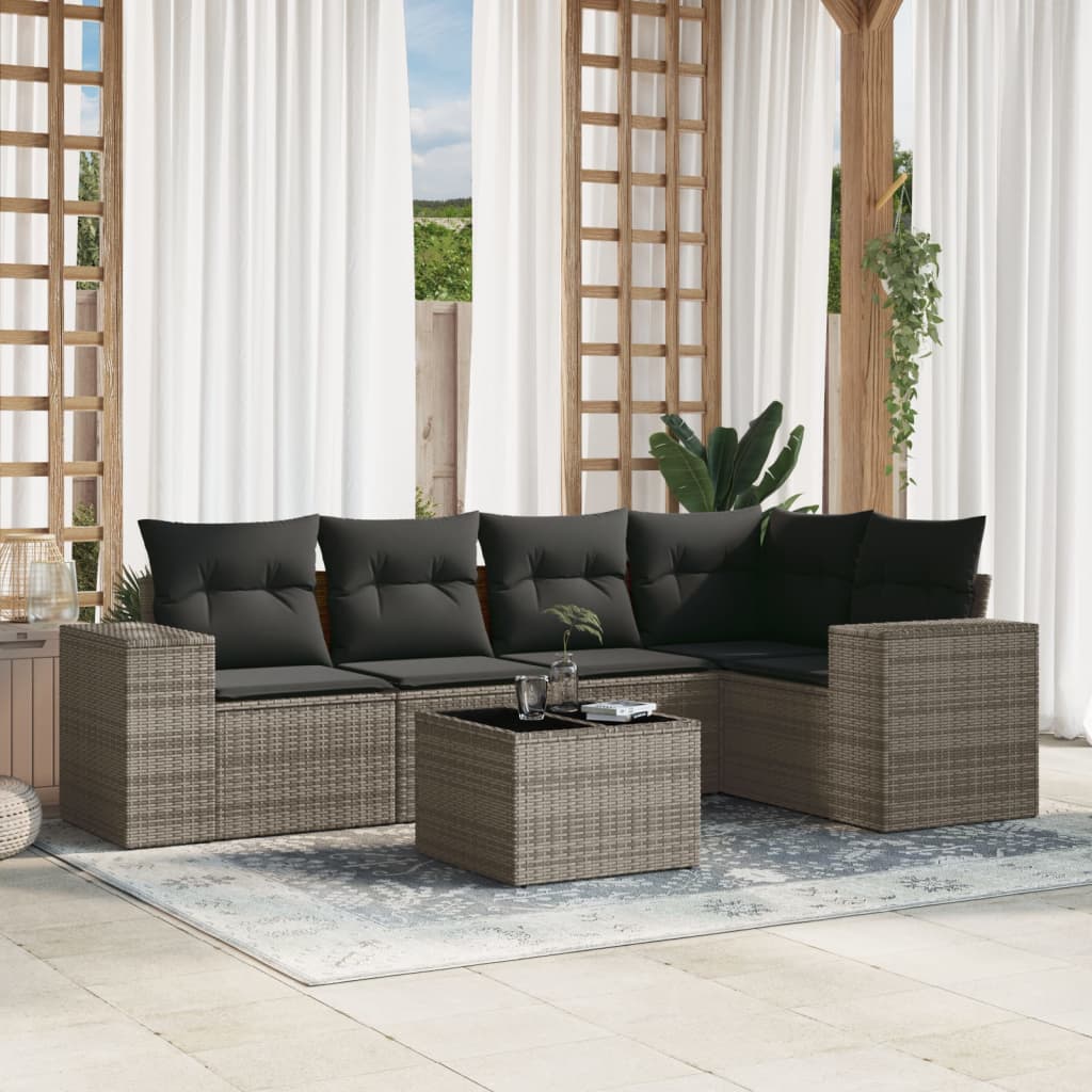 Set Divano da Giardino 6 pz con Cuscini Grigio in Polyrattan - homemem39