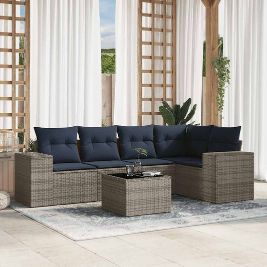 Set Divani da Giardino 6 pz con Cuscini Grigio in Polyrattan | homemem39