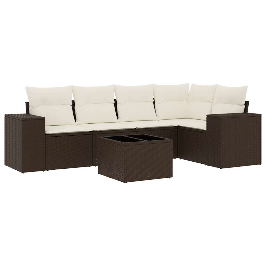 Set Divano da Giardino 6 pz con Cuscini Marrone in Polyrattan