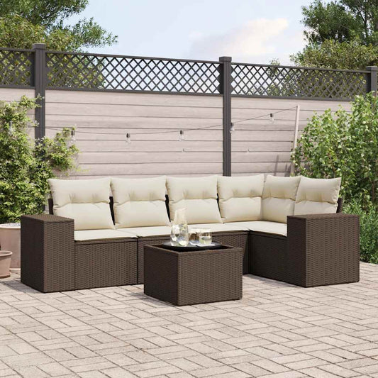 Set Divano da Giardino 6 pz con Cuscini Marrone in Polyrattan