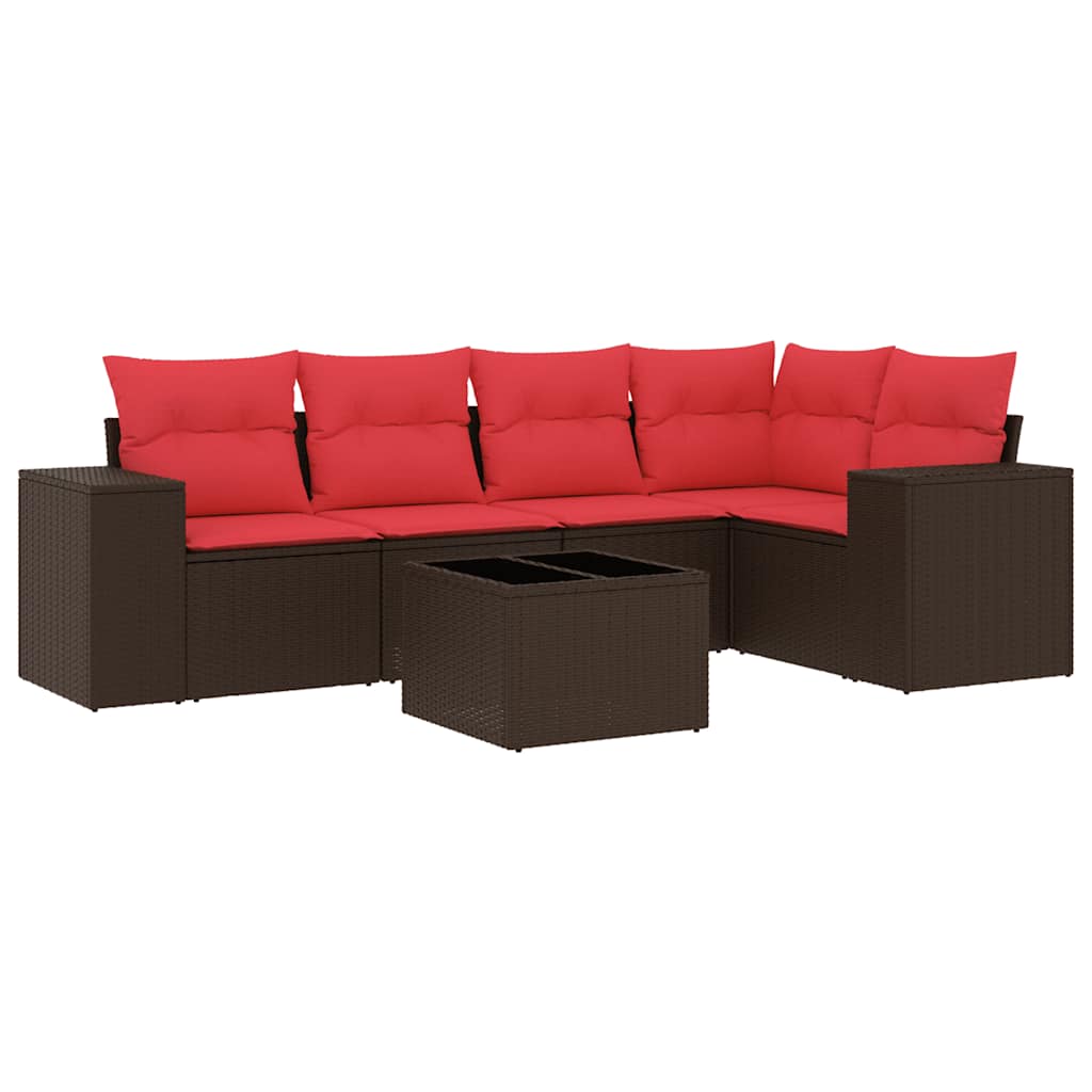 Set Divani da Giardino 6 pz con Cuscini Marrone in Polyrattan | homemem39