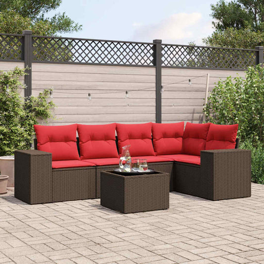 Set Divani da Giardino 6 pz con Cuscini Marrone in Polyrattan | homemem39