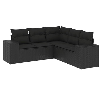 Set Divani da Giardino 5 pz con Cuscini in Polyrattan Nero - homemem39